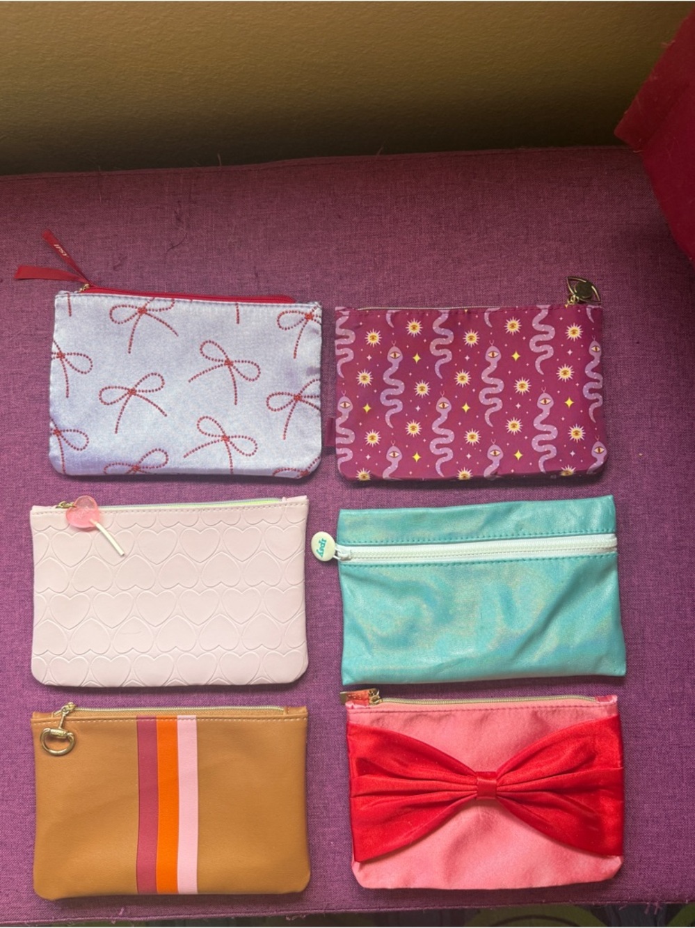 ipsy Multi-Color Cosmetic Pouch Set - Pink, Purple, Teal, Coral, Gold, White